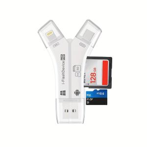 Lecteur de carte SD 4 en 1 pour iPhone lisant simultanément les cartes mémoire SD et TF, pour visionneuse de caméra de surveillance/caméra de chasse, lit les vidéos et photos sur tous les derniers modèles Apple iOS