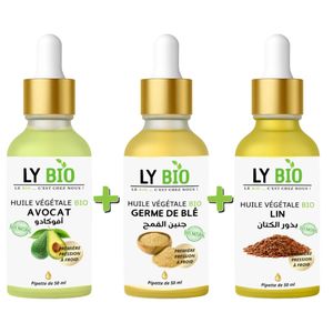 LY BIO PACK HUILE AVOCAT 50ml - PIPETTE + HUILE GERME DE BLE 50ML - PIPETTE + HUILE LIN 50ML - PIPETTE