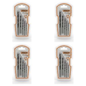 Ingco Lot de 4 - Set de 5 Forets à Bois - Acier Haute Vitesse - Pour Perceuse et Travaux Manuels - Inclus Tailles 3, 4, 5, 6, 8mm