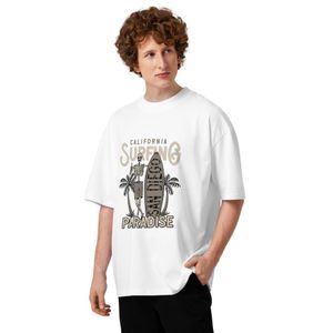 T-Shirt Homme Oversize California Surf Paradise Blanc – Tee Shirt Streetwear Imprimé Vintage Décontracté
