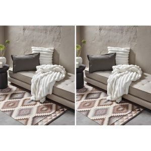 Coussin décoratif - Fausse fourrure douce texturée - Pour canapé, lit ou fauteuil - Blanc, 50x50 cm - Lot de 2