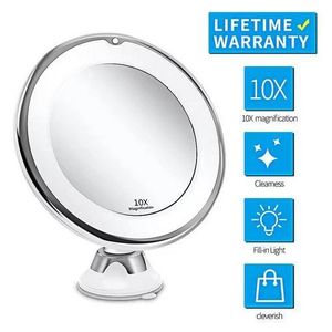 Miroir grossissant 10x avec ventouse, miroir de maquillage lumineux LED, miroir ventouse puissant salle de bain, miroir cosmétique rotatif, éclairage led rasage soin visage, miroir tactile portable