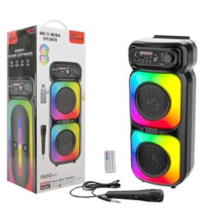 Enceinte Bluetooth Portable Puissante 15W avec Micro Karaoké, Haut-Parleur Sans Fil LED RGB, Radio FM, USB/Carte TF/AUX, Son Stéréo TWS, Batterie Rechargeable Longue Durée – Idéale pour Fêtes, Maison et Extérieur