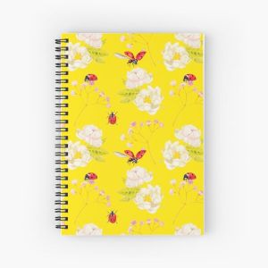 Ladybug and watercolor flower pattern yellow Spiral Notebook Bloc note