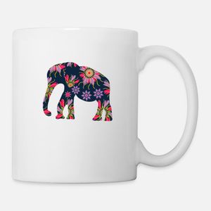 Elephant with flowers art Mug, Haut Qualité , كأس ,كوب مخصص ,هدية عيد ميلاد