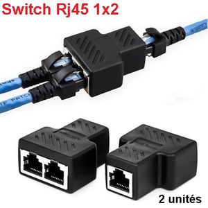 Generic Switch double Ports RJ45 1x2 // Splitter Connector LAN Ethernet  Port RJ45 1 vers 2 à prix pas cher