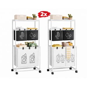 General سلة غسيل بثلاثة أقسام مع رف علوي – عربة تنظيم وفرز الملابس المتسخة قابلة للطي مع عجلات – حل عملي لتوفير المساحة