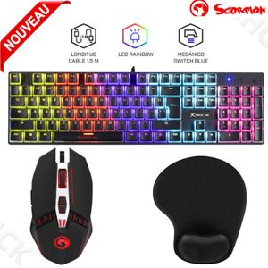 Scorpion Pack Clavier mécanique de jeu Xtrike Me  GK915 Switch Bleu / Rétroéclairage+ Souris RGB, 7 boutons 4000 Dpi