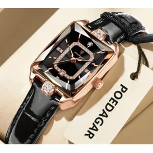 poedagar ساعة فاخرة تصميم 2025، مقاومة للماء، بسيطة، أنيقة وعصرية غير رسمية، اتجاه الموضة، تقويم وتاريخ، شكل مربع رفيع للغاية، ساعة كوارتز للنساء، تشمل العلبة