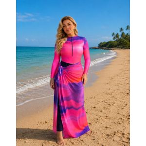 Burkini Femme Rose Fuchsia et Violet Dégradé – Maillot de Bain Modeste Élégant