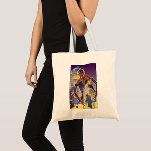 Vintage science fiction robot tote bag with the eyes of Unique, haute qualité