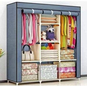 Armoire Penderie Pliable XXL – Garde-Robe Mobile 3 Portes & 8 Étagères 