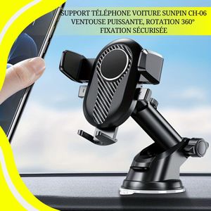 SUNPIN Support Téléphone Voiture CH-06 – Ventouse Puissante, Rotation 360°, Fixation Sécurisée
