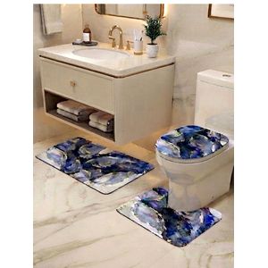 Ensemble de 3 Tapis de Salle de Bain en Silicone  Antidérapants Tapis WC + Abattant + Tapis Lavabo  Motif Marbre 