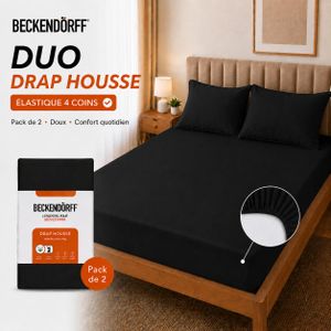 Beckendörff Duo Draps-Housses 90x190 cm –(Pack de 2) – 100% Cotonelle - Hypoallergénique, Facile à Entretenir Et Durable - Noir