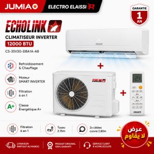 Echolink Climatiseur Split Inverter 12000 BTU – Chaud & Froid – Gaz R32 – Filtration 6 en 1 – Classe Énergétique A+ – Garantie 1 An
