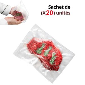 Lot de 20 sacs d'emballage alimentaire texturés sous vide - Sacs de rangement sous vide épais- sachets avec tous les types de machines à sceller