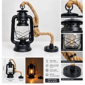lustre suspension vintage rétro noir avec ampoules G45 LED offerte