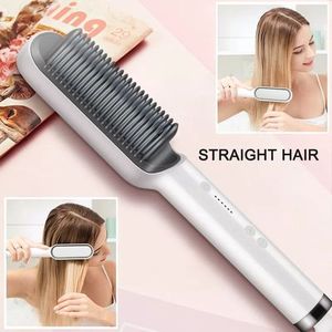 straightener مملس شعر سيراميك احترافي تسخين مشط فرشاة شعر كهربائية للنساء مملس جاف 220 فولت
