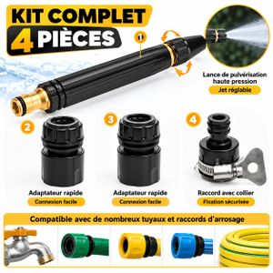 Pistolet à Eau Haute Pression avec Raccords – Kit de Nettoyage pour Voiture, Jardin et Maison
