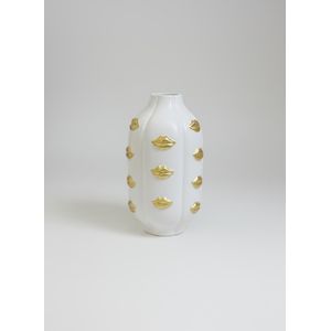 Vase Décoratif Blanc avec Motifs Lèvres Dorées, 1 Pièce