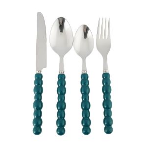 Ménagère de Couverts - Acier Inoxydable Poignées Boules - Service de Table 24 Pièces - Vert Canard