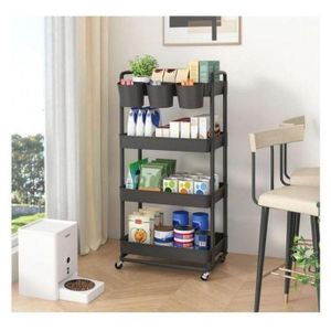 Étagère de Rangement à 3 Niveaux avec roulettes et Crochets – Chariot Utilitaire Polyvalent pour Cuisine, Salle de Bain, Bureau ou Maison