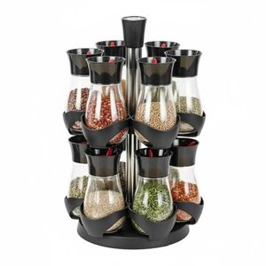 Carrousel à Épices Rotatif à 360° avec 12 Pots en Verre Présentoir et Organisateur de Cuisine Moderne pour Épices et Condiments