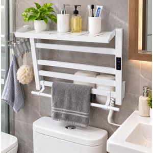 Ferri Sèche-Serviettes Électrique Mural 60W (50 cm) avec Étagère et Écran Digital - Blanc