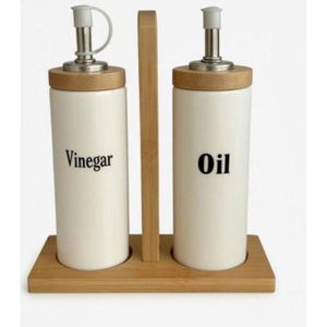 Distributeur d’huile et de vinaigre avec support en bambou