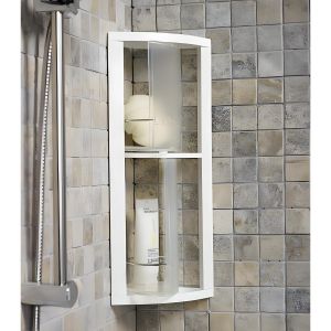 Étagère de Rangement d'Angle - 2 Niveaux - Salle de Bain - Plastique Transparent Blanc