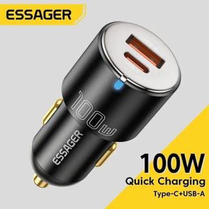 ESSAGER Chargeur De Voiture 100W Charge Rapide QC PD 3.0 USB Type C Pour iPhone 14 Samsung Ordinateurs Portable Tablet