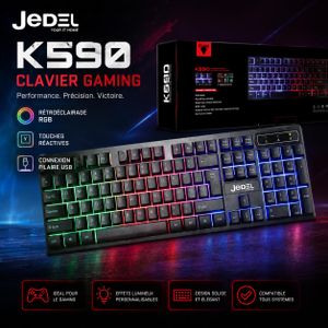 Jedel Clavier Gaming K590 - Rétroéclairé 3 Couleurs LED - AZERTY - USB