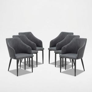 Dansmamaison.ma PACK NADI – Lot de 6 Fauteuils de Table Gris Anthracite & Métal Noir