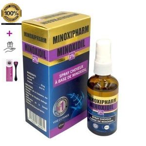 Minoxidil Original Spray 2 % Anti-chute de cheveux, Spray de Croissance de tous types de cheveux pour homme et femme, Soin/traitement professionnel contre la chute, perte des cheveux, Sérum de croissance capillaire sans parfum 60ml + Derma Roller cadeau