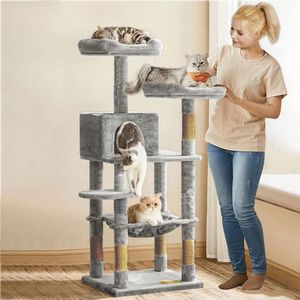 Animalux Arbre à chat de luxe en bois naturel – 145 cm-Gris