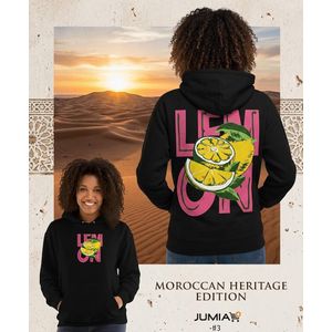 General Hoodie noir imprimé agrumes, manches longues, style streetwear, 1 pièce