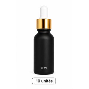 Pack de 10 Pipette compte-gouttes en verre Noir bouchon doré pour huiles et cosmétique 15ml
