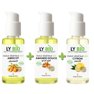 LY BIO PACK HUILE ABRICOT 50ML - POMPE + HUILE AMANDE DOUCE 50ml - POMPE + HUILE CITRON 50ML - POMPE
