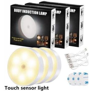 3x مصباح ليلي ذكي، مستشعر الحركة، قابل لإعادة الشحن، يستعمل في الخزانة والسلالم والمطبخ، ضوء ليلي قوي، مصباح لاسلكي، مصابيح ليلية