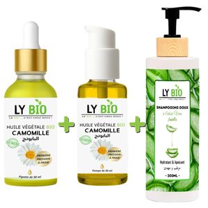 LY BIO PACK HUILE CAMOMILLE 50ML - PIPETTE + HUILE CAMOMILLE 50ML - POMPE + SHAMPOOING ALOE VERA 200ML