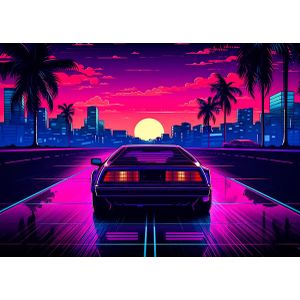 Retro miami neon sunset  Style 8 Poster Chambre Haute Qualité