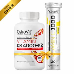 OstroVit Pack Vitamin D3 4000 + K2 110 Comprimés + Vitamine C 1000 Lemon 20 Comprimés Effervescents