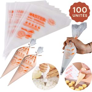 Lot de 100 Poches à Douille Jetables pour Décoration Gâteaux, Crèmes & Pâtisseries