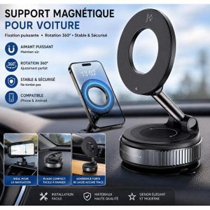 Support Magnétique Pliable pour Téléphone Voiture – Rotation 360° – Compatible iPhone & Android – Noir