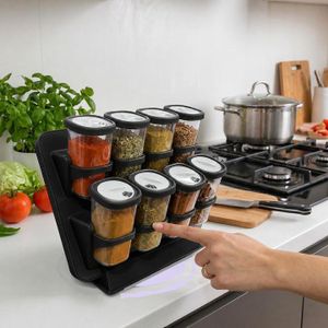 Lot de 8 8 bocaux en plastique avec couvercles pour épices - étagère à épices