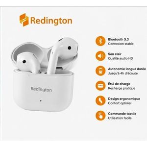 Écouteurs Bluetooth Sans Fil Redington R11 – Bluetooth 5.3, Son HD, Commande Tactile, Boîtier de Charge, Garantie 12 Mois