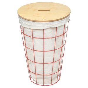 Five Panier à linge en acier avec couvercle en bois