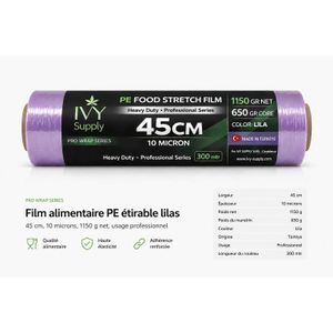 فيلم تغليف غذائي PE قابل للتمدد لون ليلاك 45 سم 10 ميكرون 1150 غ - كرتون 6 وحدة