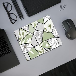Petit tapis de souris frais vert clair en patchwork de porcelaine cassée à motif floral et feuillu, base en caoutchouc antidérapante, sans bords cousus, plusieurs, accessoire de bureau style forêt, universel pour bureau, ordinateur portable, ordinateur 